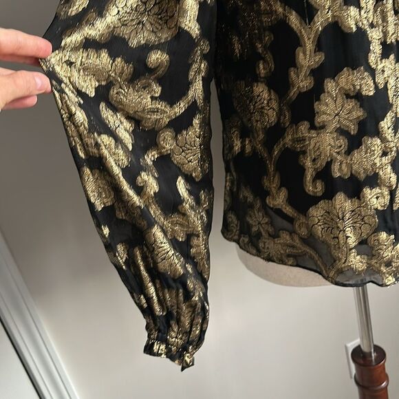 HALE BOB Viola Top Off Shoulder Black & Metallic Gold Floral Blouse Goth Size S - Picture 5 of 11